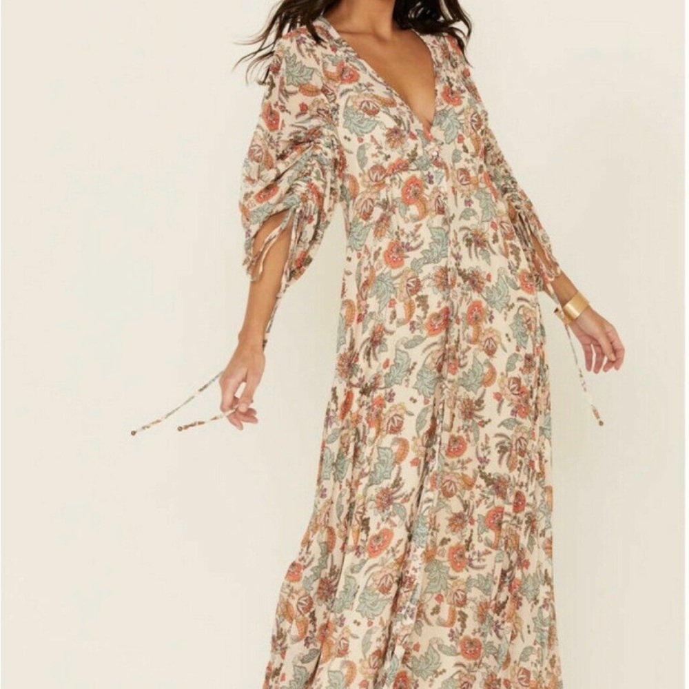 Free People Cream Maxi Dress with Rust and Sage Floral Print